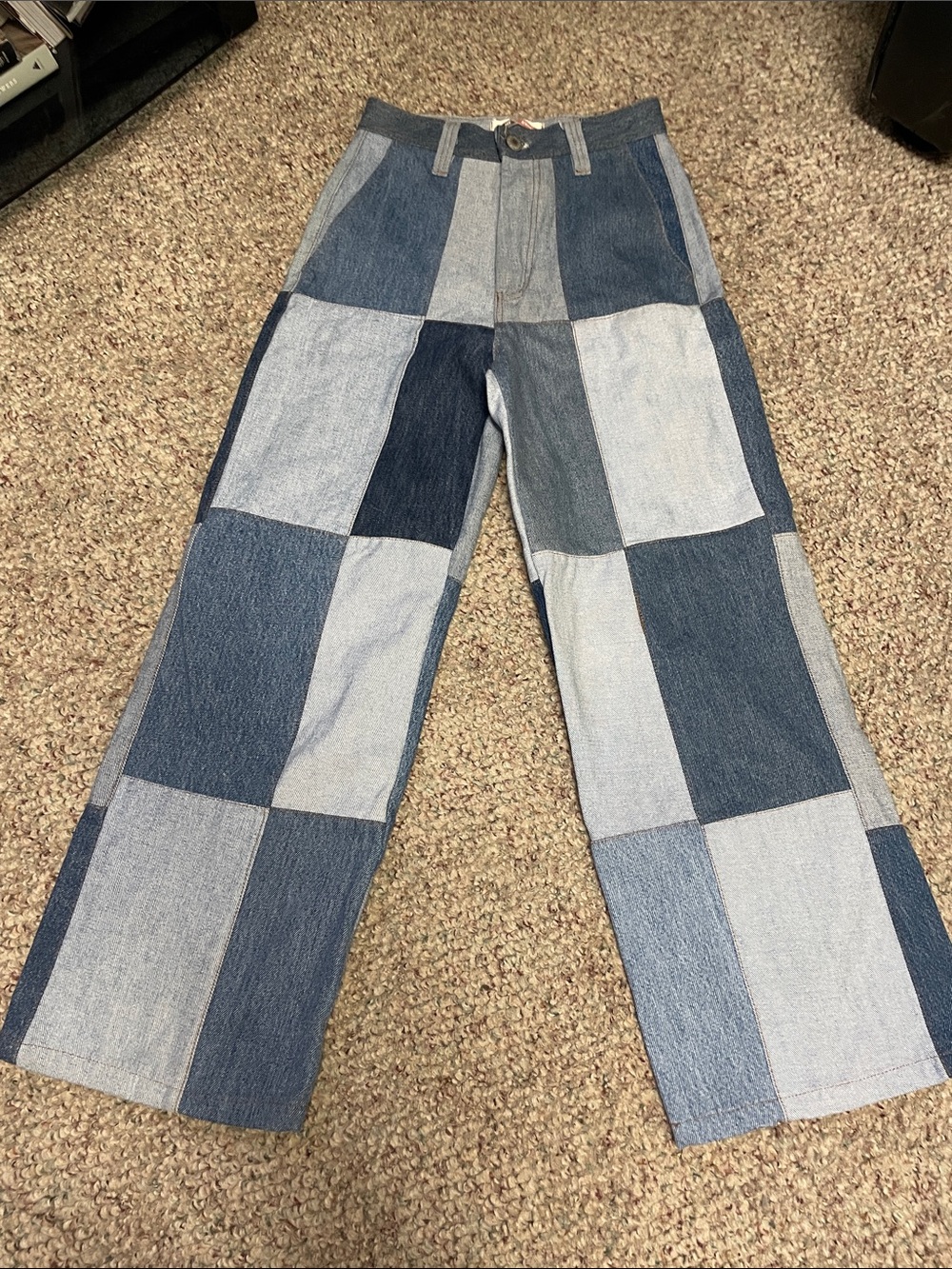 Ark reworks vintage wide leg high rise Patchwork Blue denim Jeans- new